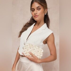 NWT Lulus Blooming Addition Ivory Sequin Rhinestone Box Clutch